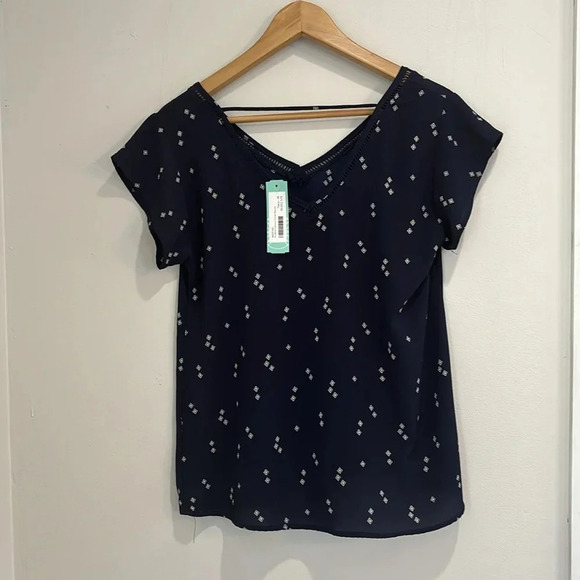 West Kai Avalynn Lattice Detail Blouse Navy NWT M - Picture 3 of 5